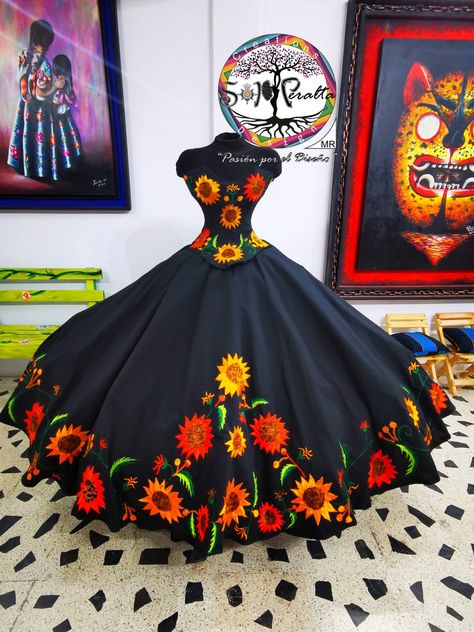 Vestidos Rancheros, Black Quinceanera Dresses Mexican, Quinceanera Dresses Charro, Mexican Graduation, Quinceanera Dresses Mexican, Gown Cape, Vestido Charro, Sweet 15 Party Ideas Quinceanera, Mexican Quinceanera