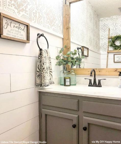 Modern Farmhouse Walls Stencils for Painting DIY Shabby Chic Decor – Royal Design Studio Stencils Remodel Hacks, Shabby Chic Farmhouse Decor, Chic Farmhouse Decor, Shabby Chic Decor Diy, Royal Design Studio Stencil, Cottage Shabby Chic, Estilo Shabby Chic, Shabby Chic Dresser, Shabby Chic Farmhouse