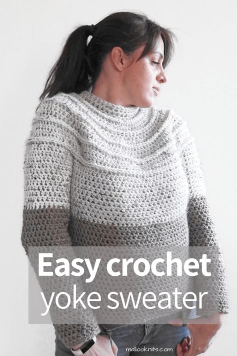 Crochet yoke sweater - Rockwood - mallooknits.com Crochet Yoke Sweater, Crochet Fall Sweater, Yoke Pattern, Crochet Jumper Pattern, Yoke Sweater, Crochet Pullover, Crochet Yoke, Half Double Crochet Stitch, Crochet Jumper