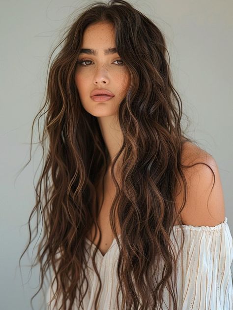 2024 Long Hair Trends: Easy, Trendy Summer Styles for a Casual Chic Look Big Long Hairstyles, Loose Perm Women Long Hair, Natural Waves Long Hair, Beach Long Hair Hairstyles, Effortless Waves Long Hair, Perm Inspo Long Hair, Long Beach Waves Hair Brunettes, Wavy Perm Long Hair Beachy Waves, Hair Styles Trends 2024