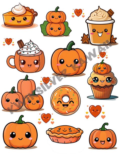 Cute Halloween Clip Art, Cute Pumpkin Drawing, Pumpkin Kawaii, Fall Hearts, Fall Kawaii, Fall Alphabet, Clip Art Fall, Pumpkin Clip Art, Colored Pumpkins