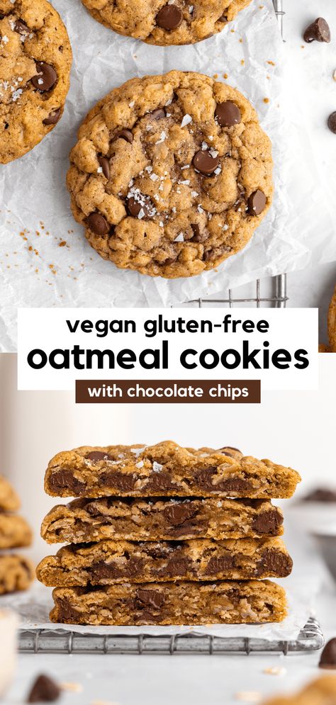 Vegan Oatmeal Chocolate Chip Cookies, Oatmeal Cookies Recipes Easy, Vegan Oatmeal Cookies, Gluten Free Oatmeal Cookies, Oatmeal Chocolate Chip Cookie Recipe, Oatmeal Cookies Easy, Cookie Sandwiches, Vegan Oatmeal, Vegan Cookies Recipes