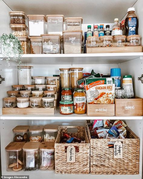 Mum-of-three offers look inside her well-organised home and shares secret for keeping it clean | Daily Mail Online Pantry Organization Cans, Organised Aesthetic, Organized Pantry, Pantry Organisation, Desain Pantry, House Organisation, Small Pantry, Kitchen Organization Pantry, Kitchen Organisation