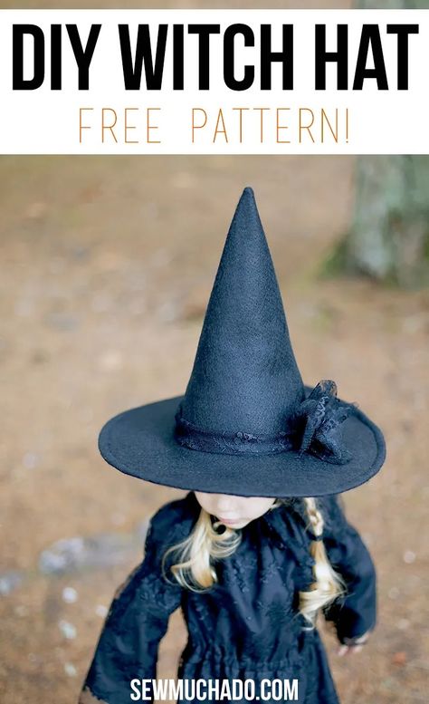 Free Witch Hat Pattern + DIY Witch Costume - Sew Much Ado Kids Witch Hat, Diy Witch Costume, Diy Witch Hat, Witch Hat Pattern, Witch Costume Diy, Diy Witch, Witch Diy, Hat Patterns To Sew, Halloween Crafts Decorations