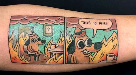 This Is Fine Tattoo, I'm Fine Meme, Zebra Tattoo, Neck Tats, Fine Tattoo, Zebra Tattoos, This Is Fine Meme, Terrible Tattoos, Clever Tattoos