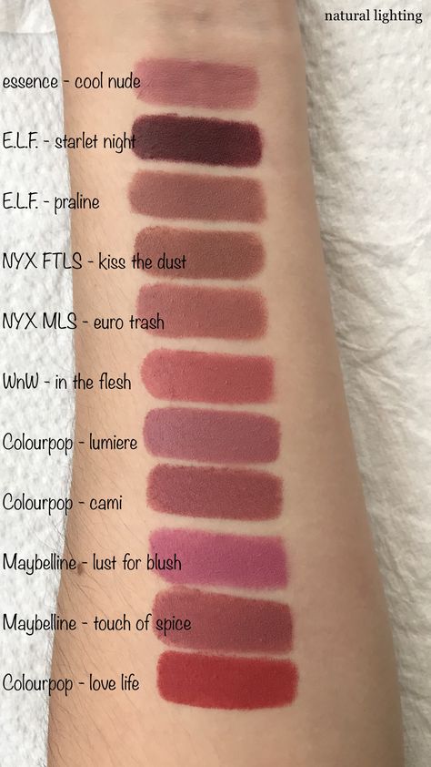 traditional bullet lipsticks, all affordable, drugstore. Drugstore Lip Swatches, Maybelline Touch Of Spice Lipstick, Maybelline Touch Of Spice, Natural Lipstick Shades, Best Drugstore Lipstick, Affordable Lipstick, Lipstick Guide, Drugstore Liquid Lipstick, Drugstore Lipstick