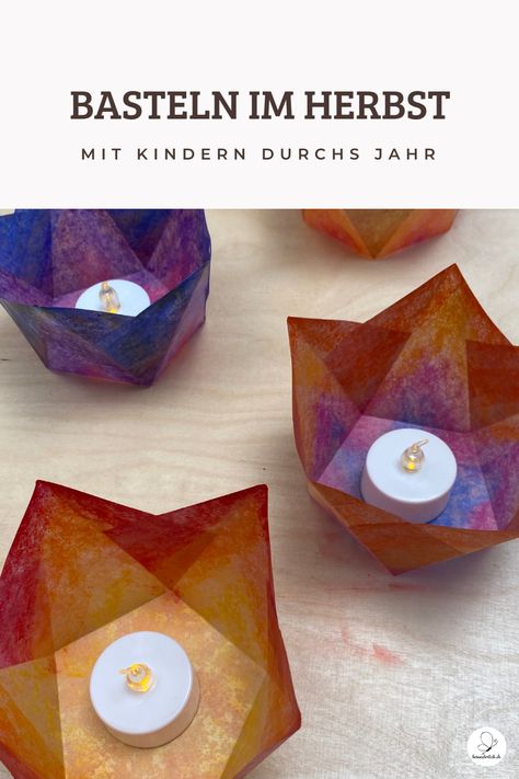 Basteln im Herbst mit Kindern. Für Krippenkinder bis Schulkinder eine wunderschöne Bastelidee. Die Windlichter nach Waldorf Art sind ein wunderschönes Geschenk und Hingucker auf dem Jahreszeitentisch. Waldorf Art, Candle Holders, Candles, Art