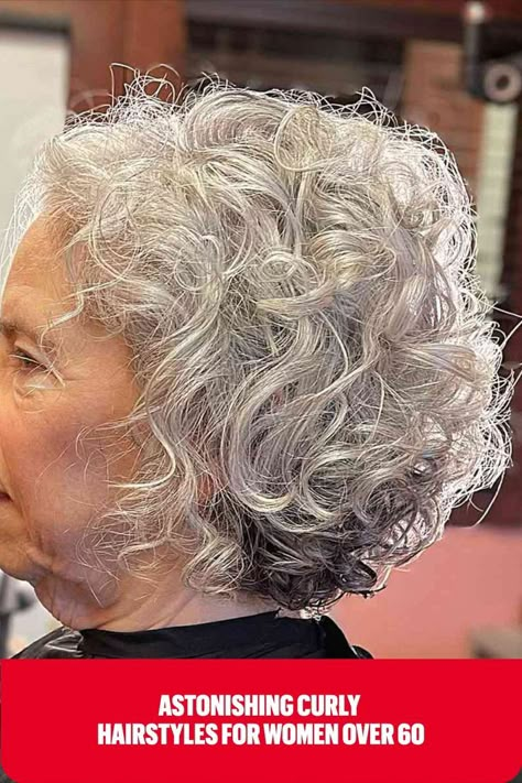 Chin-Length Wash-and-Wear Curled Silver Bob on ladies over 60 Black Hairstyles Sew In, Curly Silver Hair, Medium Length Curls, Shoulder Length Curls, Grey Curly Hair, High Ponytail Hairstyles, Hairstyles For Women Over 60, Bob Hairstyles For Thick, Curly Hair Photos