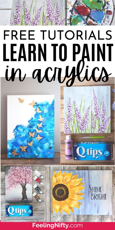 Learn to paint with acrylics for beginners. Free "how to" online step by step tutorials and learn to paint with acrylics videos. Learn to paint flowers like lavender, sunflowers, hydrangeas, abstract butterflies, etc. Learn to paint with acrylics videos. #learntopaint #acrylicpainting #acrylicpaint #easypaintingideas #acrylics #paintings #art #artlessons #stepbystep Learn How To Paint Step By Step, Painting With Acrylics Tutorials, How To Paint For Beginners Step By Step, Painting With Acrylics On Canvas, Acrylic Paint Tutorial Step By Step, Learn To Paint With Acrylics On Canvas, Painting How To Step By Step, Acrylic Painting How To Step By Step, Painting For Beginners Step By Step