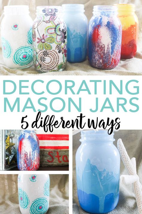 Decorating Mason Jars, Crafts Star, Easy Mason Jar Crafts Diy, Food Flags, Easy Mason Jar Crafts, Parties Food, Painting Glass Jars, Decorating Bookshelves, Food Jars