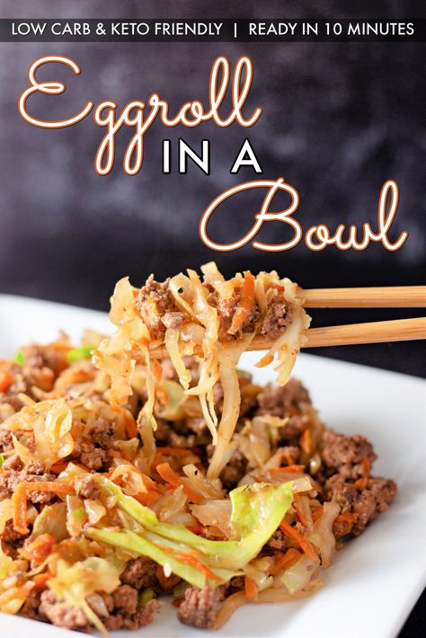 Starring tender ground beef, fresh greens and the salty tang of soy sauce, Egg Roll in a Bowl is an easy and flavorful recipe you'll want to add to your regular dinner rotation. These healthy ingredients are sautéed together with a handful of zesty spices to make the perfect one-pan, low-carb meal. Kroger Recipes, 15 Minute Dinners, Beef Cabbage, Eggroll In A Bowl, Egg Roll In A Bowl, Dinner Keto, Dinner Rotation, Healthier Meals, Slaw Recipe