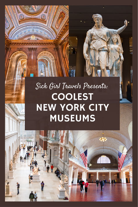 Visit 21 of New York City's Coolest museums. Museums include the Metropolitan Museum of Art, Museum of Modern Art, Met Cloisters, Brooklyn Museum, Intrepid Sea Air And Space Museum, Whitney Museum, New Museum, Morgan Library, Tenement Museum, Natural History Museum. Cooper Hewitt Smithsonian Design Museum, Ellis Island National Museum of Immigration, Museum of Ice Cream, Museum of Illusions & more Ny Museums, Museum Natural History, Met Cloisters, New York City Museums, Museum Of Illusions, Ice Cream Museum, Sick Girl, Brooklyn Museum Of Art, Travel Presents