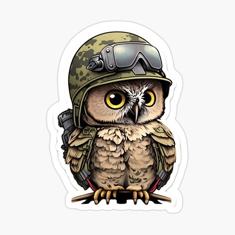 Get my art printed on awesome products. Support me at Redbubble #RBandME: https://www.redbubble.com/i/sticker/owl-wearing-military-suit-by-Gesik/143268814.EJUG5?asc=u Military Suit, Military Stickers, Animals Stickers, Make People Happy, Owl Stickers, Drawings Ideas, Owl Pictures, Bird Logos, Stick It