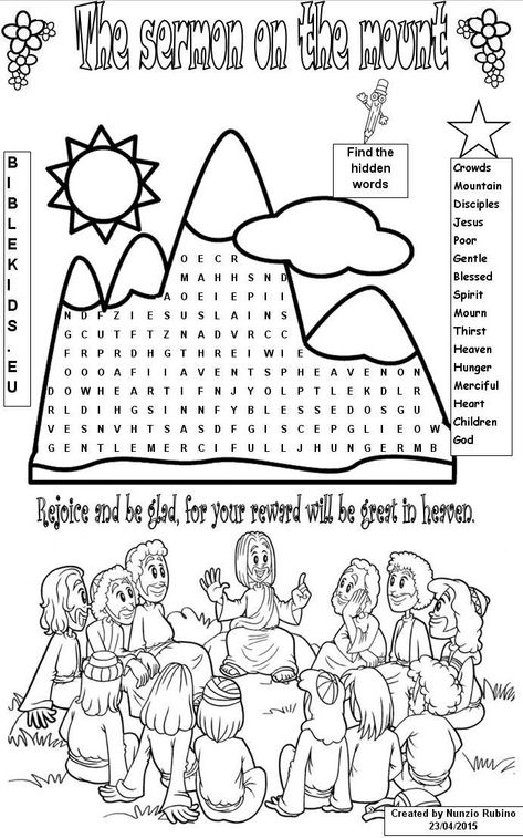 Bible Activity Sheets, Sunday School Worksheets, Kids Church Activities, About Bible, Sermon On The Mount, Sunday School Kids, Sunday School Crafts For Kids, Bible Verse Coloring, Bible Stories For Kids