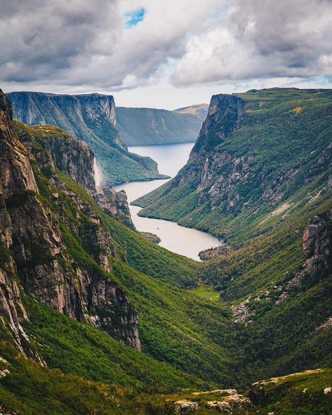 One of the most iconic and breathtaking views in Newfoundland and Labrador, looking down from the back of Western Brook Pond in Gros Morne National Park. Gros Morne National Park, Gros Morne, Newfoundland Canada, Canada Holiday, Canada National Parks, Canada Road Trip, Canada Destinations, Visit Canada, Explore Canada