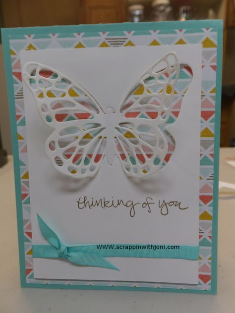 a pretty paper and the butterfly thinlet come together for this card Cricut Cards, Making Greeting Cards, Butterfly Cards, Stamping Up Cards, Get Well Cards, Creative Cards, Sympathy Cards, A Butterfly, Simple Cards