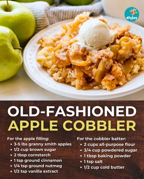 This old-fashioned apple cobbler has fresh granny smith apples coated with sugar, cinnamon, and nutmeg, covered with a sweet buttery topping. Granny Apple Recipes Desserts, Apple Cobbler Easy Homemade, Granny Smith Apple Recipes Easy, Granny Smith Apples Recipes, Apple Crescent Rolls, Apple Cobbler Easy, Cobbler Recipes Easy, Apple Cobbler Recipe, Granny Smith Apple