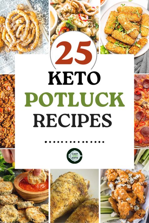 Collage featuring pictures of keto potluck dishes Keto Buffet Ideas, Keto Recipes For A Crowd, Keto Friendly Potluck Recipes, Low Carb Potluck Recipes, Keto Potluck Recipes, Keto Potluck, Halloween Potluck Ideas, Keto Party Food, Halloween Potluck