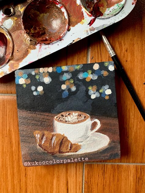 Coffee And Painting Aesthetic, Coffee Canvas Art, Coffee Painting Aesthetic, Painting Ideas Coffee, Coffee Painting Ideas Easy, Cup Of Coffee Painting, Coffee Painting Ideas, Coffee Acrylic Painting, Coffee Canvas Painting