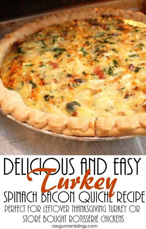 Turkey Quiche Recipes, Turkey Bacon Quiche, Bacon And Spinach Quiche, Turkey Quiche, Bacon Quiche Recipe, Bacon Spinach Quiche, Thanksgiving Brunch, Breakfast Quiche Recipes, Turkey Breakfast