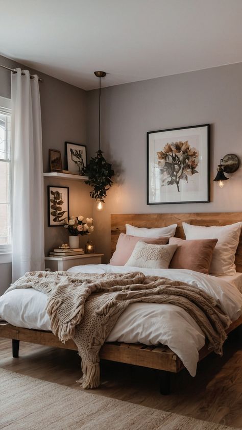 Cozy Spanish Bedroom, Calm Romantic Bedroom Ideas, Cute Classy Room Ideas, Cosy Elegant Bedroom, Neutral Shabby Chic Bedroom, Couple Bedding Set Ideas, Bright Cozy Bedroom Ideas, Neutral Tone Bedroom Aesthetic, Cozy Spring Bedroom Ideas