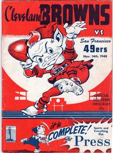 Official Program, Browns vs 49ers, November 1948 Nfl Poster, Cleveland Browns History, Cleveland Browns Logo, Football Artwork, Browns Game, Football Decor, Poster Football, Cleveland Browns Football, Nfl Championships