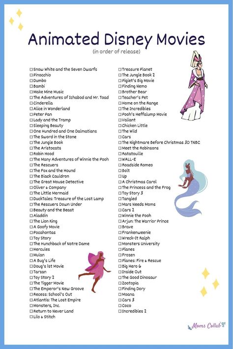 Disney Cartoons List, Animation Movies List, Cartoon Movies To Watch, Disney Princess Movies List, Animated Movies To Watch, List Of Disney Movies, Disney Movies Characters, List Of Disney Characters, Best Cartoon Movies