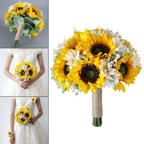 Wedding Bride Hand Bouquet Bridesmaid Holding Flower for Festival Supplies Description: Wedding Bouquet: Handmade in silk sunflowers, white daisy and leaves, with linen rope, can bring a warm and romantic atmosphere Durable and Long Lasting: This bridal bouquet is made of silk flowers, high color saturation, will not fade, with branches that can be directly inserted into the vase. Occasions: This rose bouquet is suitable for wedding bride or bridesmaids hand hold flowers, which create a romantic Wedding Bride Bouquet, Vintage Wedding Ceremony, Church Wedding Ceremony, Bouquet Bridesmaid, Wedding Bouquets Bride, Wedding Types, Bride Bouquet, Bouquet Toss, Hand Bouquet