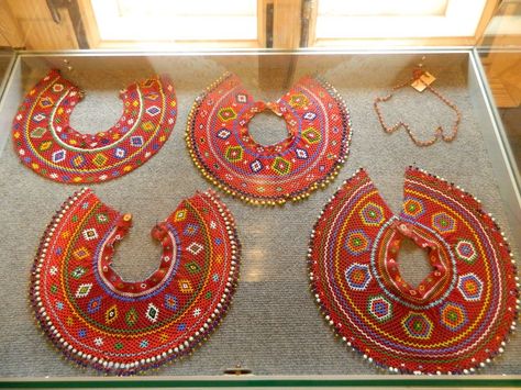 beaded collars from the museum in Sanok Traditional Ceremonial Necklace With Round Beads, Traditional Handmade Ceremonial Choker, Russian Beadwork, Traditional Ceremonial Beaded Necklaces, Bead Netting, Polish Embroidery, Ukrainian Beadwork, Beads Projects, Ukrainian Jewelry