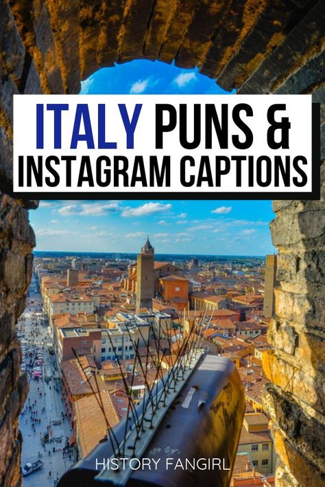 101 So-Bad-They're-Good Italy Puns & Italy Instagram Caption Inspiration - History Fangirl  Going to Instagram Italy this year? I've gathered (and came up with) 101 hilarious Italys puns and Italy jokes that will make funny captions for your Italy instagram photos. These funny Italy Instagram captions will crack you up! #italy #rome #florence #tuscany #venice #milan #amalficoast #sicily #vatican #milan #italypuns #romepuns #florencepuns #tuscanypuns #venicepuns #milanpuns #amalfipuns #sicily Florence Quotes Italy, Florence Captions Instagram, Milan Captions Instagram, Rome Captions Instagram, Vatican Quotes, Italy Captions Instagram, Italian Puns, Italy Instagram Captions, Caption Untuk Instagram