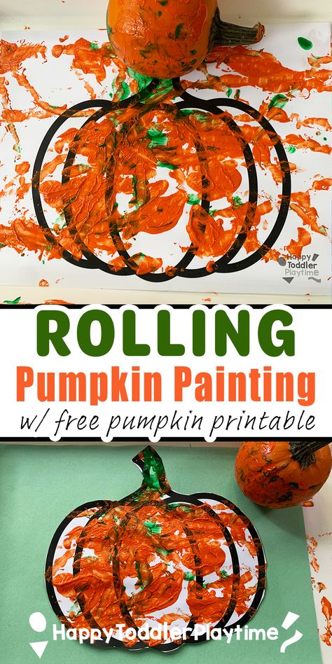 Rolling Pumpkin Painted Craft For Kids - Happy Toddler Playtime Mini Pumpkin Roll And Paint, Pumpkin Art Activities For Toddlers, Pumpkin Gross Motor For Toddlers, Preschool Activities Pumpkin, Pumpkins Activities For Toddlers, Pumpkin Fingerprint Craft, Pumpkin Toddler Art, Pumpkin Painting Toddler, Pumpkin Craft Kids