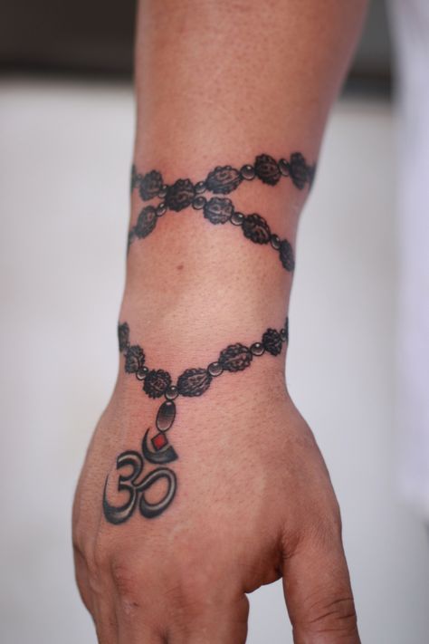 Rudraksh Tattoo Design, Rudraksha Tattoo Design, Indian God Tattoo, Rudraksha Tattoo, Rudraksh Tattoo, Henna Arm Tattoo, Hindi Tattoo, Bracelet Tattoo For Man, Tattoo Ideas Males