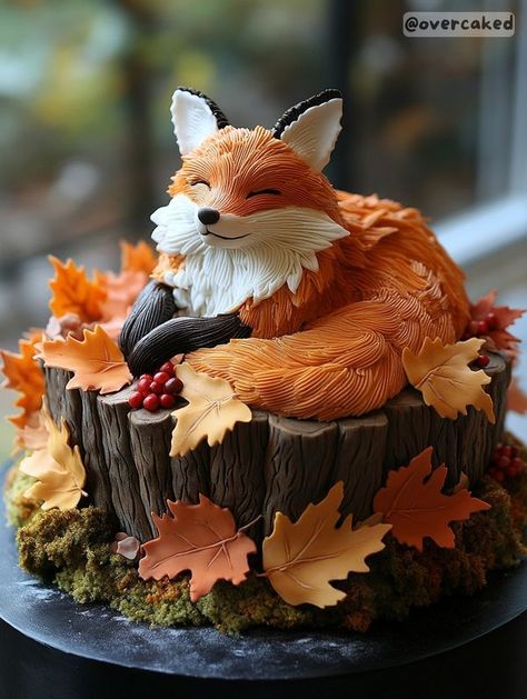 Fox Cake Ideas, Cake Artwork, Cat Rock, Fox Cake, 10 Birthday Cake, Art Cakes, Woodland Cake, Animal Cakes, Incredible Edibles