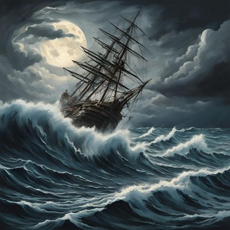 #sea #fullmoon #fullmoonnight #ship #moonsea #fullmoonsea Propt : A dramatic depiction of a stormy sea with crashing waves on the full moon day with ship Ship On Stormy Sea, Ship In A Storm, Full Moon Day, Moon Sea, Hms Hood, Moon Day, Sea Storm, Scary Drawings, Stormy Seas