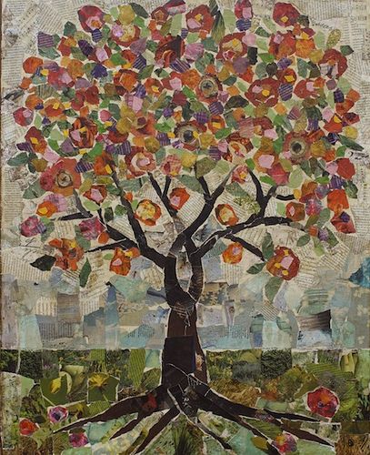 IMG_3578 | por Gritty Jane Tree Collage, School Auction, Madding Crowd, Paper Collage Art, Landscape Quilts, Tree Quilt, Creative Stuff, Art Quilt, Art Center