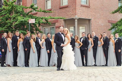 A 'Midsummer Night's Dream'-Inspired Wedding at Tribeca Rooftop in New York City Black White And Gray Wedding, Gray Wedding Theme, Grey Bridal Party, Gray Wedding Party, Grey Wedding Theme, Gray Wedding Colors, Black And White Wedding Theme, Grooms Party, Wedding Parties Colors