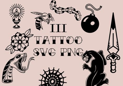 Tattoo Svg Old School Svg Tattoo Flash Svg Commercial Use Included - Etsy 日本 Svg Tattoo, 111 Tattoo, Tattoo Png, Tattoo Svg, Band Tattoos, Procreate Stamps, School Svg, Tattoo Flash, Old School Tattoo