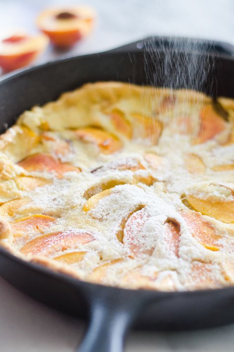 Peach Breakfast Recipes, Peach Dutch Baby, Skillet Food, Peach Pancakes, Oven Pancake, Dutch Babies, Dutch Baby Recipe, Oven Pancakes, Baby Recipe