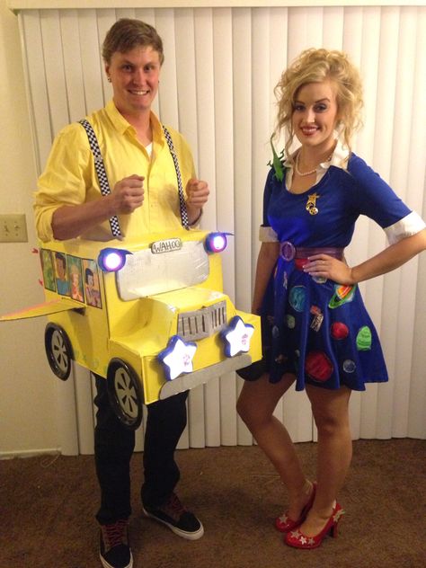 My boyfriend and my Ms. frizzle and The Magic School Bus Costume 2014 Magic School Bus Costume, School Bus Costume, Couples Costumes Creative, Funny Couple Costumes, The Magic School Bus, Ms Frizzle, Hallowen Ideas, Halloween Coustumes, Holloween Costume