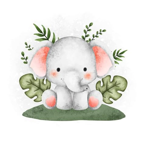 Elefante de safári fofo animal aquarela | Premium Vector #Freepik #vector #aquarela #cartao #projeto #natureza Festa Safari Baby, Safari Baby Animals, Deco Jungle, Baby Animal Drawings, Safari Cakes, Safari Birthday Party, Watercolor Elephant, Decoupage Vintage, Safari Birthday