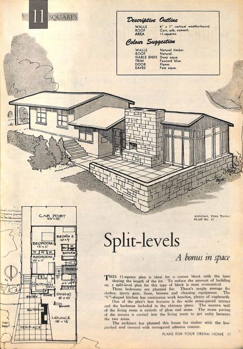 1970 House Plans, 1970s House Plans, Long House Floor Plans, Midcentury House Plans, Home Decor Ideas Vintage, Dogtrot House Plans, Vintage Floorplans, Vintage Home Interior, Mid Century Modern House Plans