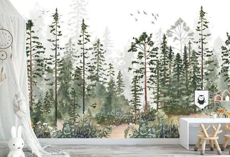 Mountain Wall Mural, Forest Mural, Tree Wall Murals, Romantic Wallpaper, Forest Wall Mural, Headboard Wall, Forest Wallpaper, Lighted Canvas, Tree Wallpaper