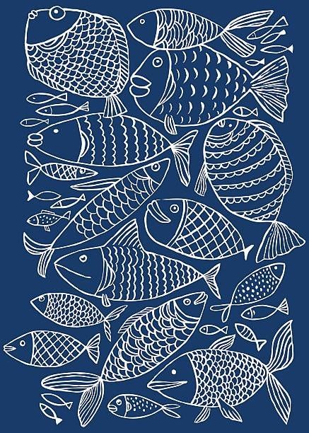 Navy Blue Art, Fish Artwork, Lino Art, Fish Drawings, Fish Patterns, Fish Design, Fish Art, Lino Print, Linoleum