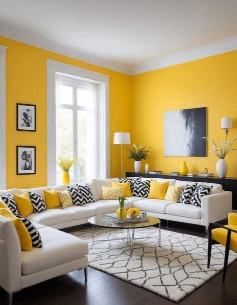 Living Room Paint Design, Yellow Walls Living Room, Room Paint Designs, Ruang Tv, Color Combinations Home, Sitting Room Decor, Home Decor Cozy, House Interior Design Styles, Latest Living Room Designs