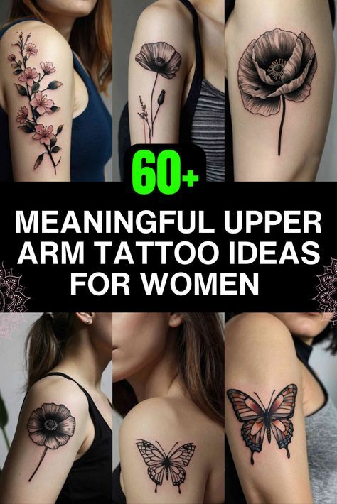 Upper Arm Tattoos Female, Upper Arm Tattoo Ideas, Upper Arm Tattoos For Women, Arm Tattoo Ideas For Women, Best 3d Tattoos, Upper Arm Tattoo, Arm Tattoo Ideas, Poppy Flower Tattoo, Zombie Tattoos