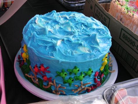 Diy Under The Sea Cake, Undersea Cake, Undersea Cake Ocean Themes, Simple Under The Sea Cake, Easy Under The Sea Cake, Deep Sea Cake Ideas, Easy Ocean Birthday Cake, Easy Under The Sea Cake Ideas, Boys Bday Cakes