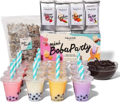 Thoughtfully Gourmet, Mini Boba Party Set, Makes 16 Tasting Portions Of Bubble Tea, Includes 4 Flavors, Boba Pearls, Cups, Lids, And Straws Boba Party, Boba Bar, Lychee Tea, Tea Spa, Bubble Tea Recipe, Boba Pearls, Bubble Tea Shop, Berry Tea, Pearl Party