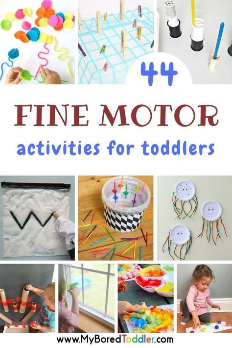 44 fine motor activities for toddlers - a great collection of fine motor activities for 1 year olds, 2 year olds and 3 year olds. Easy fine motor fun for toddlers and preschoolers #myboredtoddler #finemotor #finemotorskills #finemotoractivities #toddlers #toddlercraft #toddleractivity #toddleractivities #preschoolcraft #preschoolactivities #earlylearning Fine Motor 1 Year, Preschool Activities For Two Year Olds, Fine Motor Activities For Toddlers, Motor Activities For Toddlers, Toddler Fine Motor Activities, Activity Journal, Toddlers Activities, Summer Homeschool, Fine Motor Activities For Kids