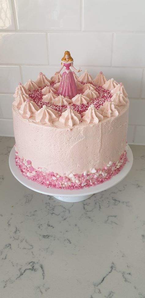 Aurora First Birthday, Pink Birthday Cake Princess, Birthday Cake Sleeping Beauty, Princess Cake Homemade, Aurora Birthday Cake Sleeping Beauty, Princess 2nd Birthday Cake, Easy Princess Cake Ideas, Strawberry Princess Cake, Simple Princess Birthday Cake