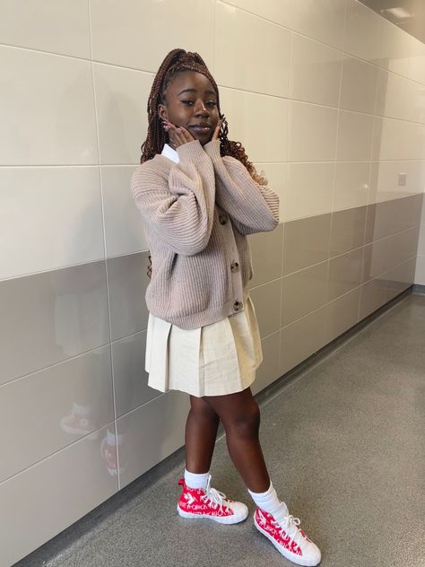 khaki, school, school uniform. red converses, fit ideas, skirt outfits. Khaki Skirt Outfit School, Khaki Skirt School Uniform Outfit, Khaki Skirt Uniform, Khaki Uniform Outfits School, Khaki School Uniform Outfit, Uniform Skirt Outfit, Khaki Skirt Outfit, School Skirt Outfits, Khaki Skirt Outfits